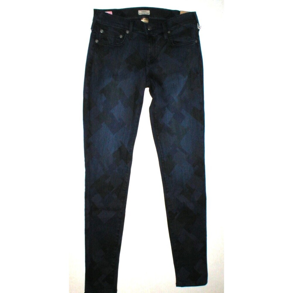 New Womens 29 True Religion Brand Jeans NWT Casey Skinny Blue Dark Houndstooth